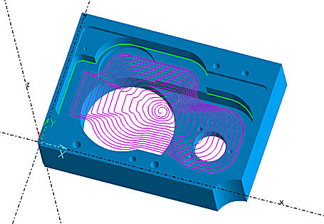 Region Morph toolpath type used to rough pocket by blending from outer boundary to center point