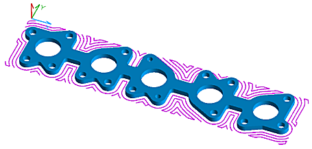 Part Offset toolpath used to machine manifold flange from rectangular stock