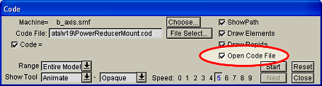 New Open Code File option opens the output code file in the text editor associated with the specified file extension
