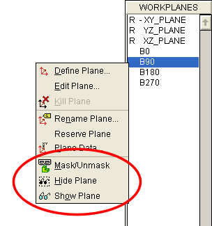 New workplane pop-up menu options provide quick and convenient access to masking and visibility controls