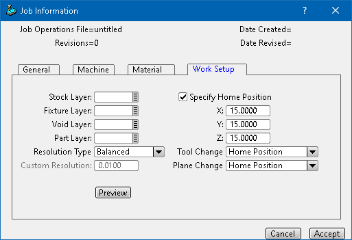 Home Position Dialog Milling